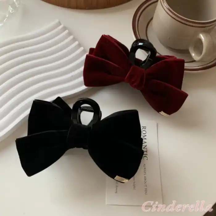 LoveDays Mat Kadife Kumaş Büyük Boy Fiyonk Model Kadın Mandal Toka Bordo - Mandallı Saç Topuz Tokası