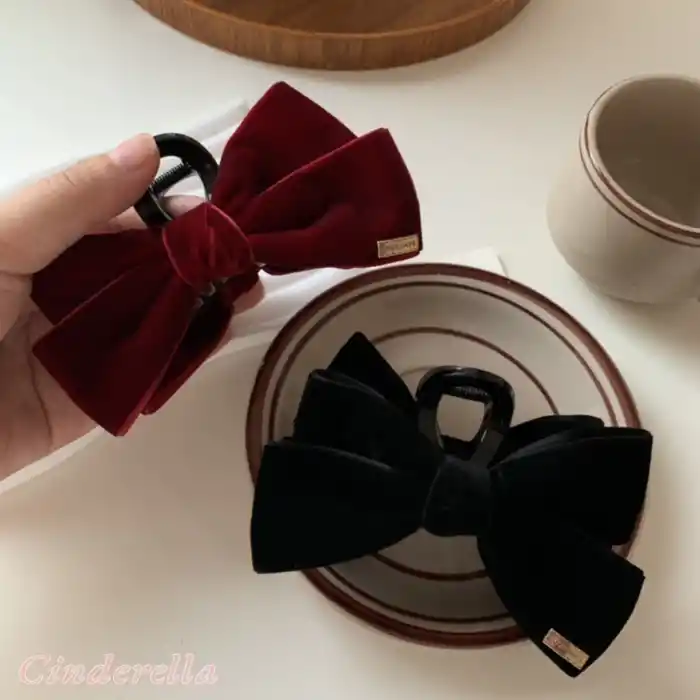 LoveDays Mat Kadife Kumaş Büyük Boy Fiyonk Model Kadın Mandal Toka Bordo - Mandallı Saç Topuz Tokası