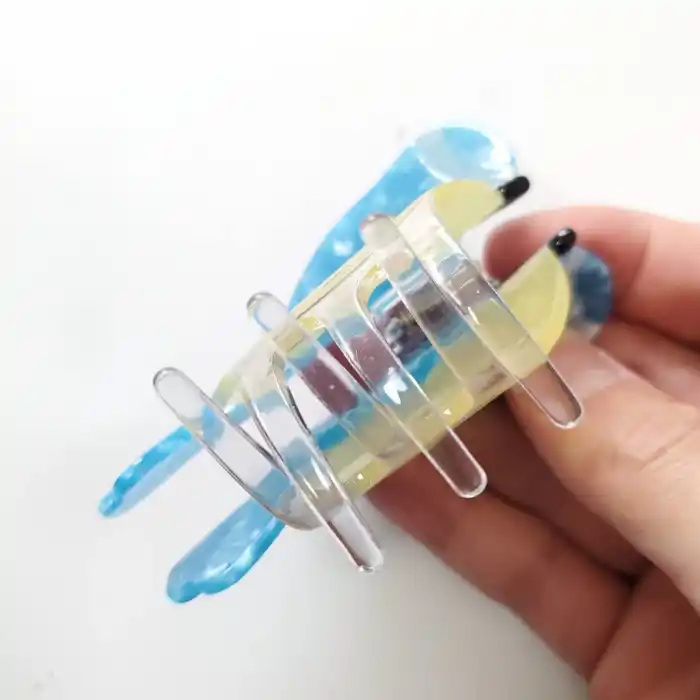 Mavi Baştankara Kuşu Model Lüks Asetat Kemik Mandal Toka 8cm - Yeni Trend Kadın Mandallı Saç Tokası