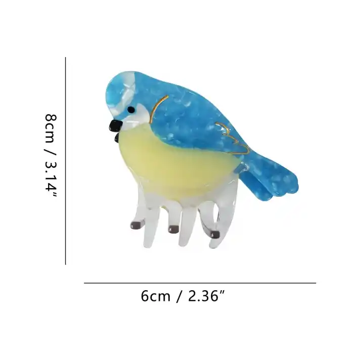 Mavi Baştankara Kuşu Model Lüks Asetat Kemik Mandal Toka 8cm - Yeni Trend Kadın Mandallı Saç Tokası