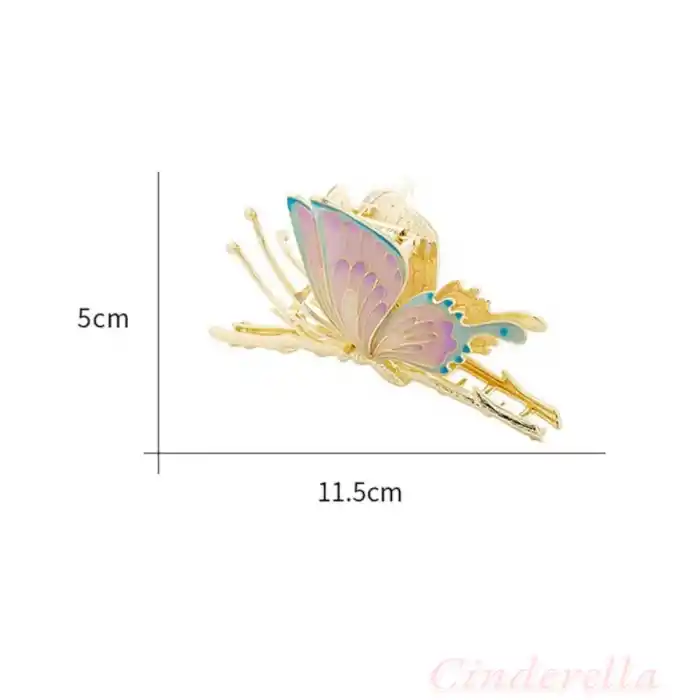 Mineli Kelebek Tasarım Kadın Büyük Metal Mandal Toka Gold - Boho Tarz Mandallı Saç Topuz Tokası