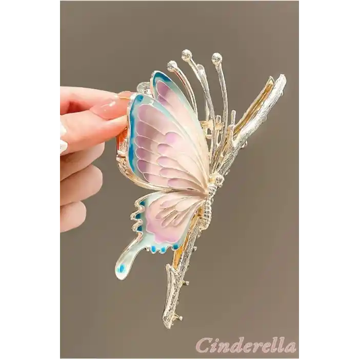 Mineli Kelebek Tasarım Kadın Büyük Metal Mandal Toka Gold - Boho Tarz Mandallı Saç Topuz Tokası