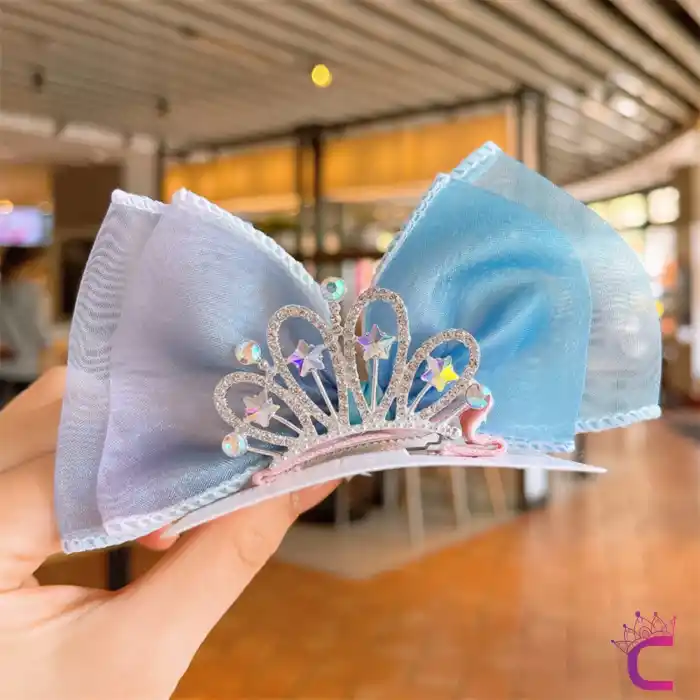 Mor Mavi Tonlu Yıldızlı Zirkon Taşlı Kız Çocuk Prenses Tacı Pens Toka - Parti Doğum Günü Saç Tokası