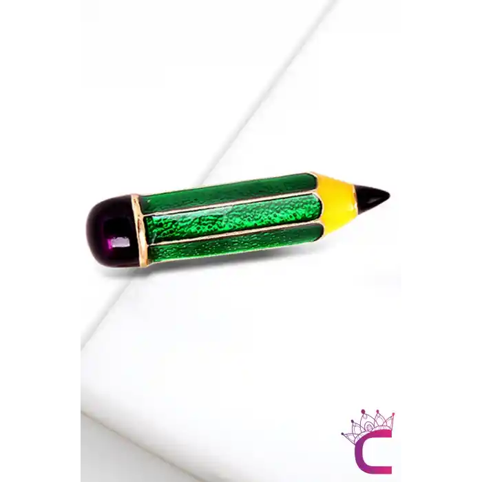 Öğretmen & Öğrenci Yeşil Kalem Broş Metal - Hediyelik Öğretmenler Günü Broş Ceket Yaka İğnesi Broşu