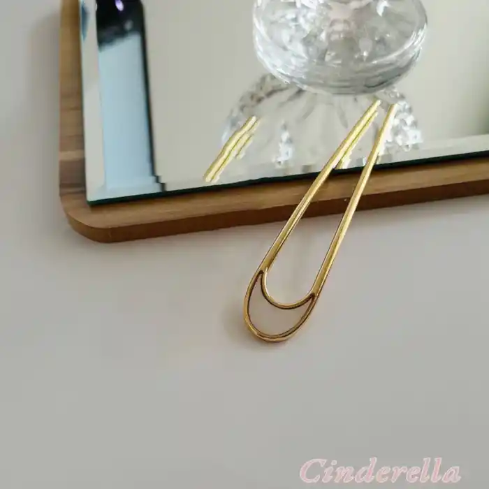 Oval Beyaz Detaylı Metal Topuz Tokası - Çubuk Saç Tokası - Saç Çubuğu