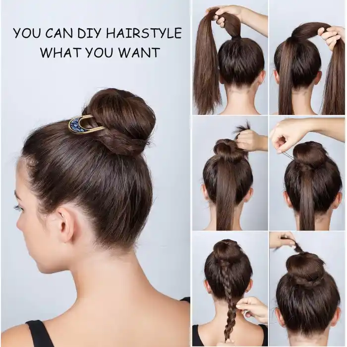 Oval Sedef Detaylı Metal Topuz Tokası - Çubuk Saç Tokası - Saç Çubuğu