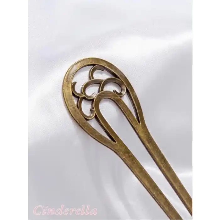 Oymalı Boho Tarz Metal Topuz Tokası 16cm - Antik Vintage Model Çubuk Saç Topuz Çubuğu