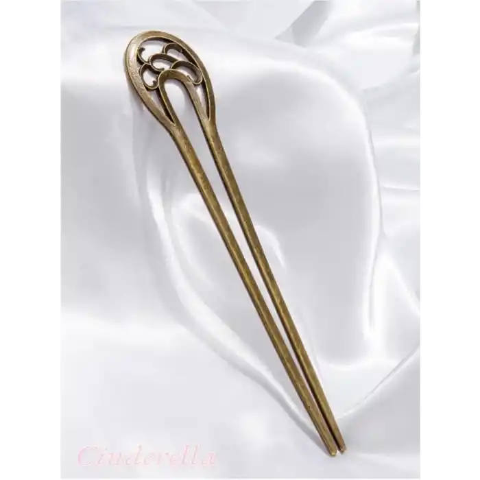 Oymalı Boho Tarz Metal Topuz Tokası 16cm - Antik Vintage Model Çubuk Saç Topuz Çubuğu