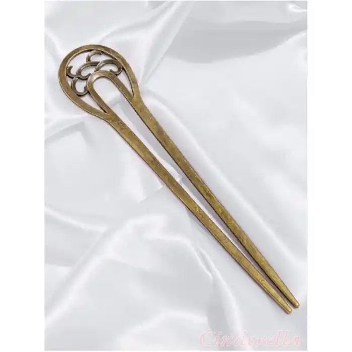 Oymalı Boho Tarz Metal Topuz Tokası 16cm - Antik Vintage Model Çubuk Saç Topuz Çubuğu