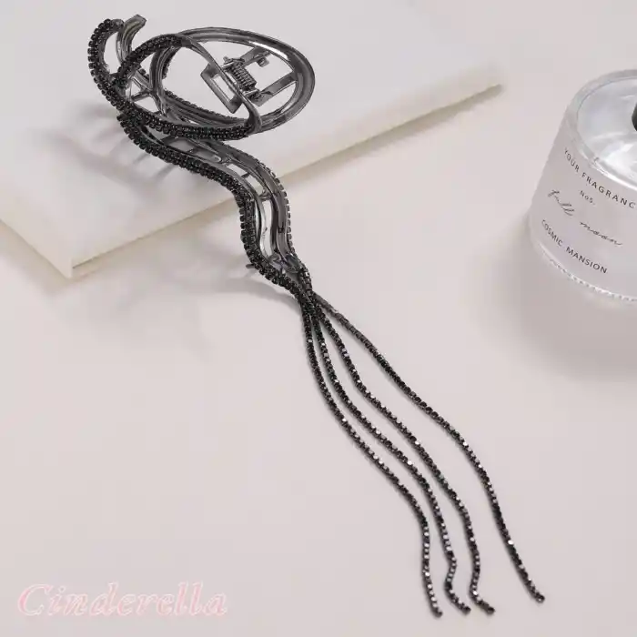 Özel Kristal Taşlı Sarkıt Model Büyük Boy Metal Mandal Toka - Kadın Yeni Sezon Mandallı Saç Tokası