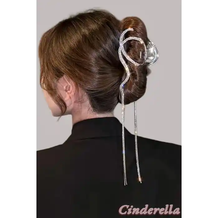 Özel Kristal Taşlı Sarkıt Model Büyük Boy Metal Mandal Toka - Kadın Yeni Sezon Mandallı Saç Tokası