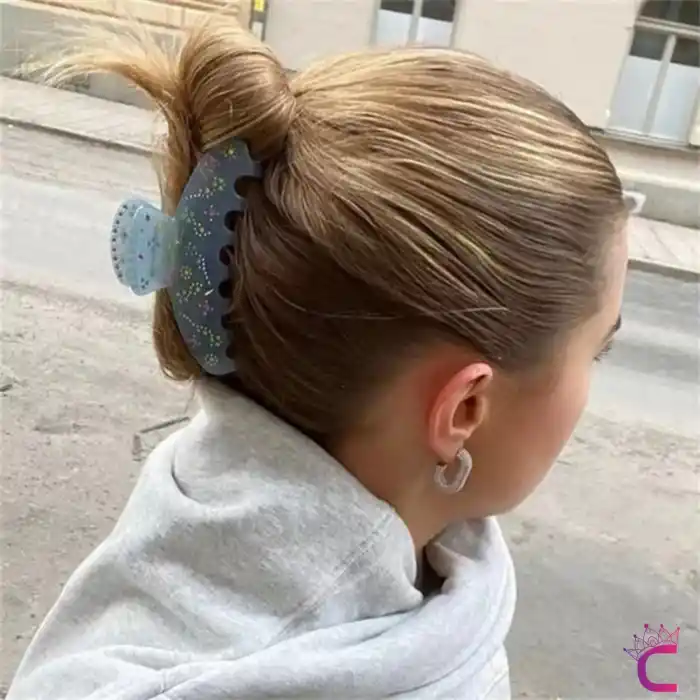 Özel Tasarım Çiçekli İşlemeli Taşlı Asetat Kemik Mandal Toka 10 cm - Kadın Hediyesi Saç Topuz Tokası