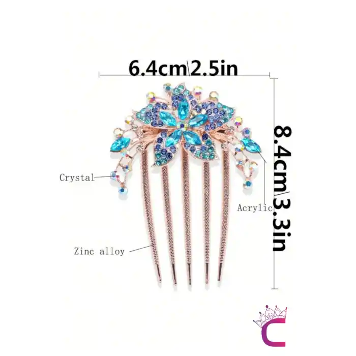 Zarif Rhine-Stone Kristal Taşlı Taraklı Saç Topuz Tokası Renkli - Düğün Nişan Nikah Kına Tarak Toka