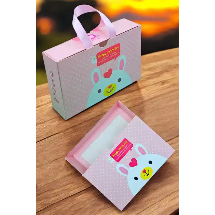Özel Tasarım Sevimli Pembe Hediye Kutusu 12x18cm - Saten Kulplu Boş Çanta Hediyelik Toka Kutusu