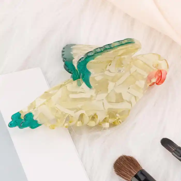 Papağan Kuş Model Lüks Asetat Kemik Mandal Toka 9cm - Trend Moda Kadın Mandallı Saç Tokası Hediyelik