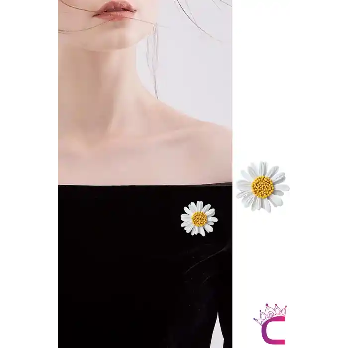 Papatya Çiçek Tasarım Broş - Hediyelik Elbise Çanta Şapka Ceket Aksesuar Kadın Yaka İğnesi Broşu