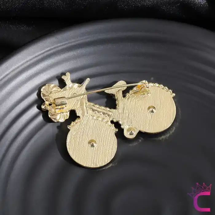 Pembe Çiçekli Kristal Taşlı İncili Bisiklet Tasarım Broş - Hediyelik Tatil Elbise Yaka İğnesi Broşu