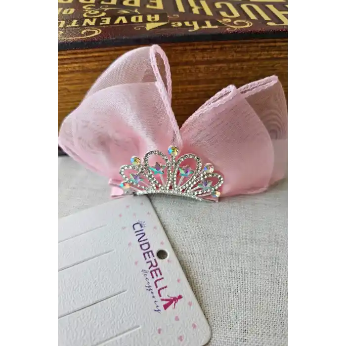 Pembe Yıldızlı Zirkon Taşlı Kız Çocuk Prenses Tacı Pens Toka - Zarif Şık Parti Doğum Günü Saç Tokası