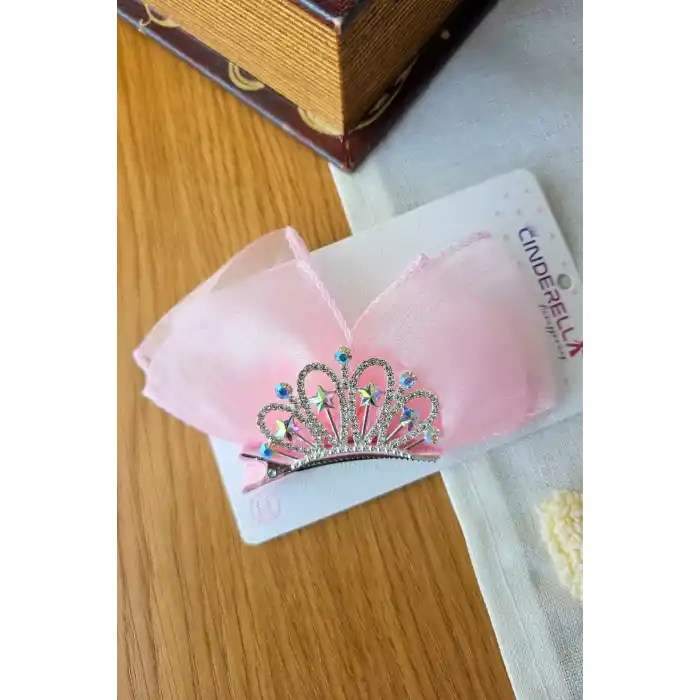 Pembe Yıldızlı Zirkon Taşlı Kız Çocuk Prenses Tacı Pens Toka - Zarif Şık Parti Doğum Günü Saç Tokası