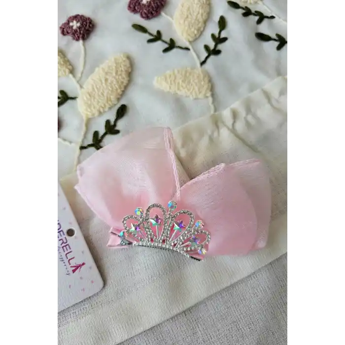 Pembe Yıldızlı Zirkon Taşlı Kız Çocuk Prenses Tacı Pens Toka - Zarif Şık Parti Doğum Günü Saç Tokası