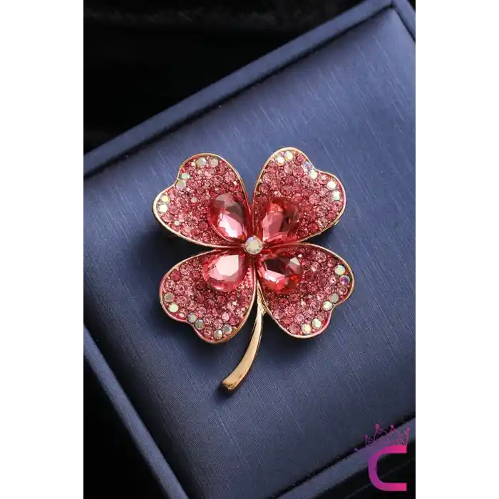 Pembe Yonca Tasarım Kadın Broş - Arkadaşa Sevgiliye Hediyelik Doğum Günü Yılbaşı Yaka İğnesi Broşu