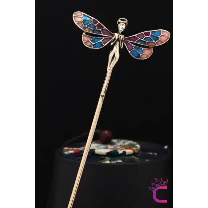 Peri Butterfly Tasarım Rhine-Stone Taşlı Metal Topuz Tokası 17cm - Kadın Çubuk Toka Saç Topuz Çubuğu