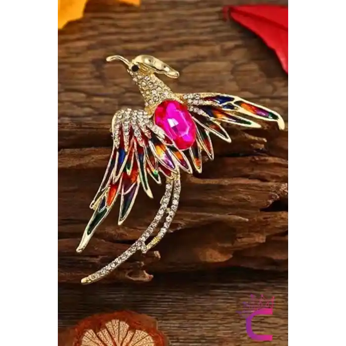 Phoenix Anka Kuşu Özel Tasarım Kristal Taşlı Unisex Broş - Hediyelik Elbise Ceket Yaka İğnesi Broşu