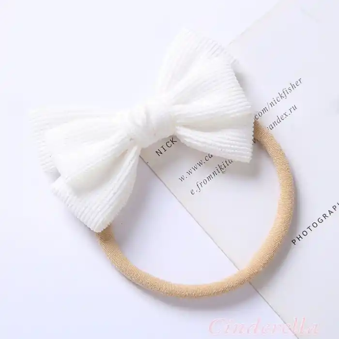 Yumuşak Rahat Çizgili Fiyonklu Bebek Bandana Beyaz - Kız Çocuk Kurdeleli Yenidoğan Saç Bandanası