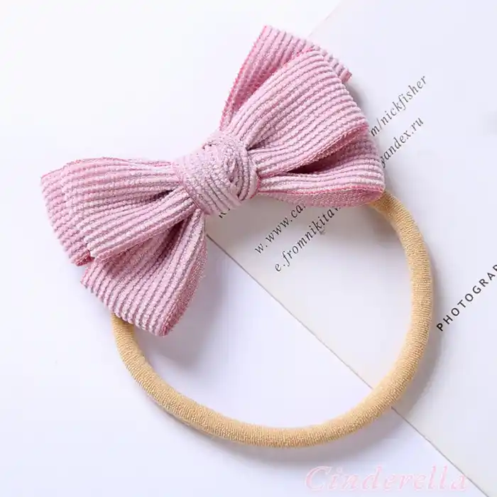 Rahat Çizgili Fiyonklu Yumuşak Bebek Bandana Pembe - Kız Çocuk Kurdeleli Yenidoğan Saç Bandanası