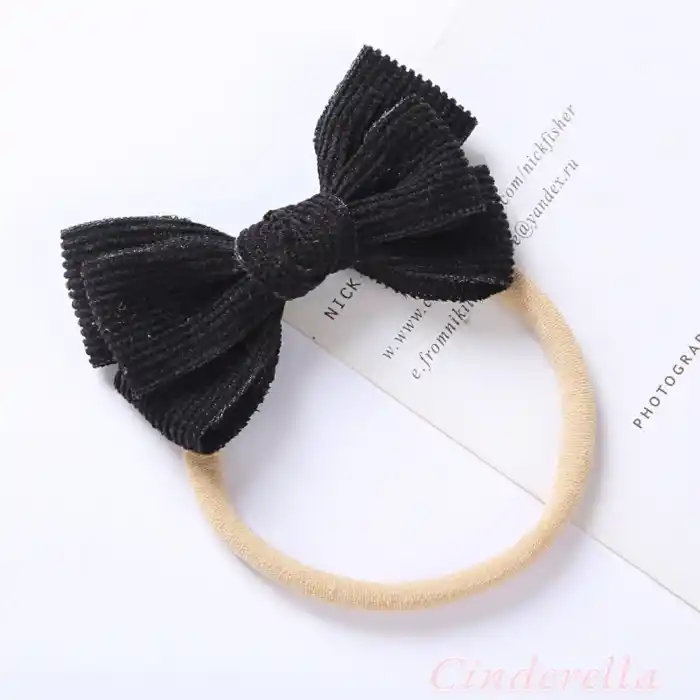 Yumuşak Rahat Çizgili Fiyonklu Bebek Bandana Siyah - Kız Çocuk Kurdeleli Yenidoğan Saç Bandanası