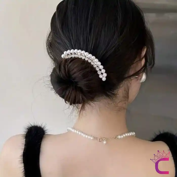 Rhine-Stone İncili Taşlı Gold Taraklı Saç Topuz Tokası - Hediyelik Kadın Gelin Düğün Tarak Toka