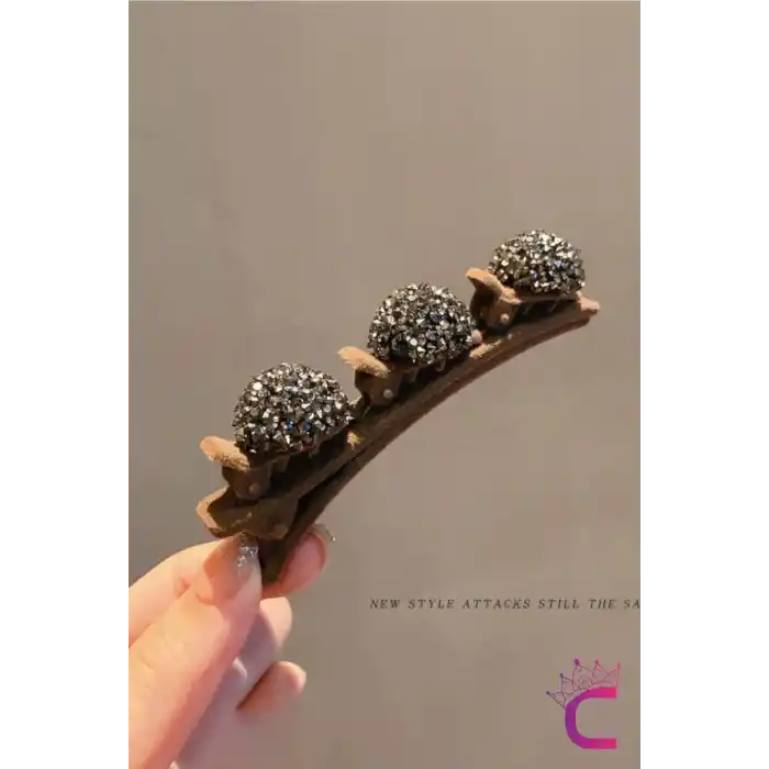 Saç Bükücü Kadife Dokulu Yan Saç Tokası Kahve - Mini Taşlı Yumuşak Klips Pens Toka Saç Aksesuarı