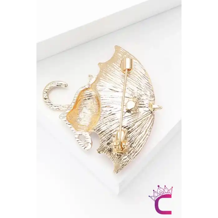 Sarı Şemsiyeli Siyah Kedi Tasarım Broş - Kedili Hediyelik Elbise Ceket Yaka İğnesi Broşu