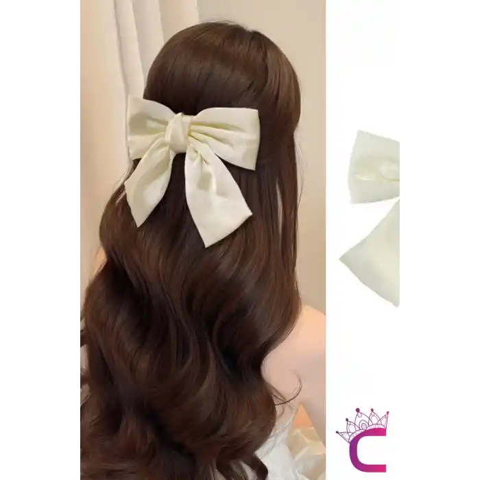 Saten Fiyonklu Kurdele - Zarif Kadın Otomatik Büyük Fiyonk Toka Kurdeleli Klipsli Saç Tokası