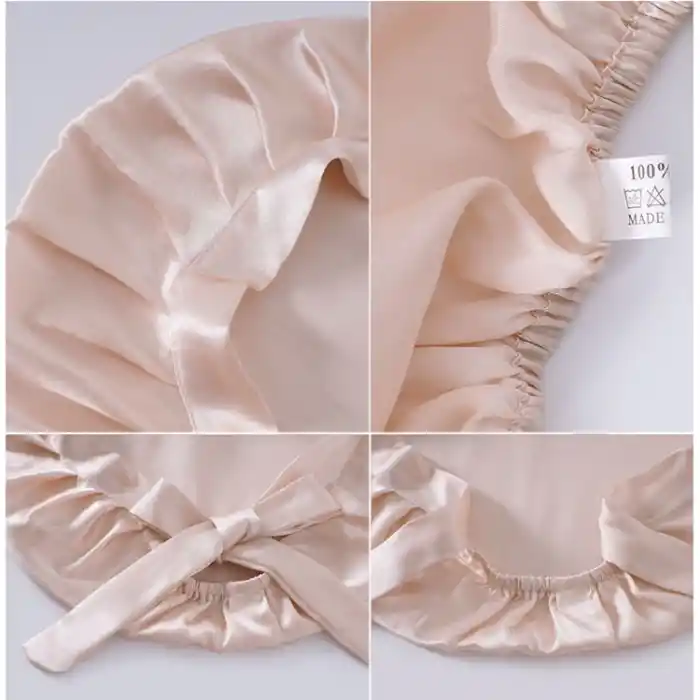 Sertifikalı %100 Saf İpek Saç Bonesi Pembe - Curly Hair Saç Bakım Güzellik Kırışma Uyku Bonesi