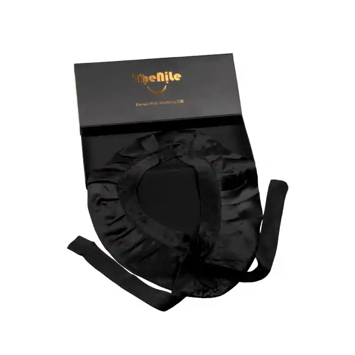 Sertifikalı %100 Saf İpek Saç Bonesi Siyah - Curly Hair Saç Bakım Güzellik Kırışma Uyku Bonesi