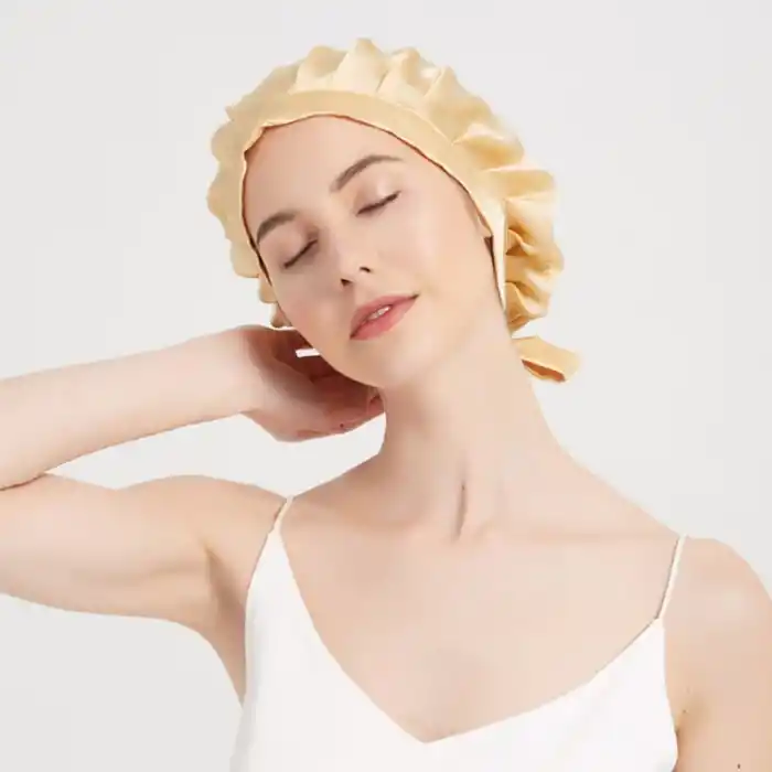 Sertifikalı %100 Saf İpek Saç Bonesi Siyah - Curly Hair Saç Bakım Güzellik Kırışma Uyku Bonesi