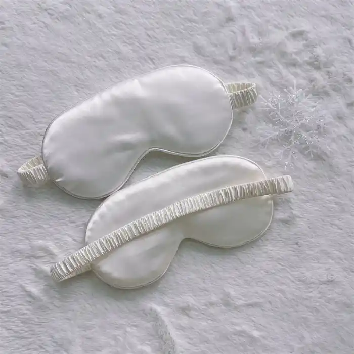 Sertifikalı %100 Saf İpek Uyku Maskesi Beyaz - Seyahat Taşıma Kılıflı Yumuşak İpek Uyku Göz Bandı