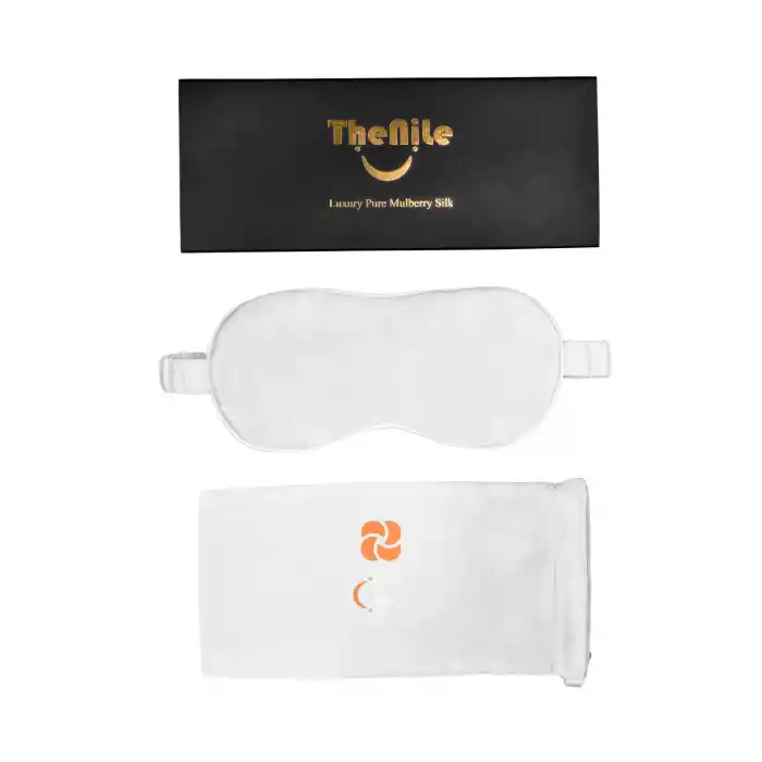 Sertifikalı %100 Saf İpek Uyku Maskesi Beyaz - Seyahat Taşıma Kılıflı Yumuşak İpek Uyku Göz Bandı