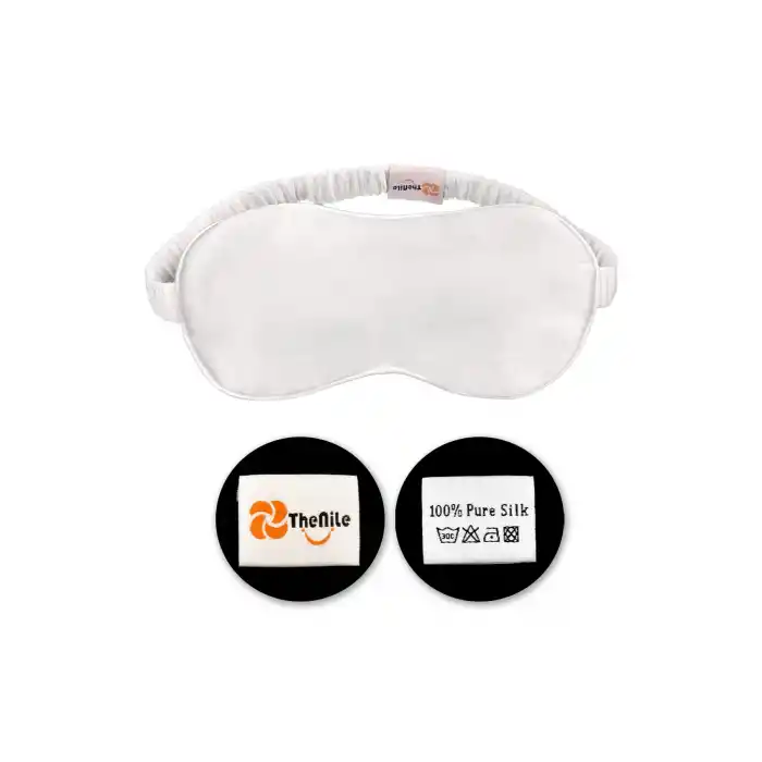 Sertifikalı %100 Saf İpek Uyku Maskesi Beyaz - Seyahat Taşıma Kılıflı Yumuşak İpek Uyku Göz Bandı