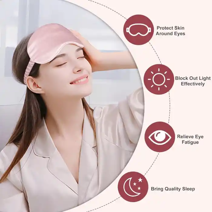 Sertifikalı %100 Saf İpek Uyku Maskesi Açık Pembe - Seyahat Taşıma Kılıflı İnce İpek Uyku Göz Bandı
