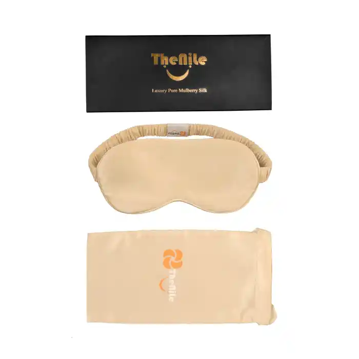 Sertifikalı %100 Saf İpek Uyku Maskesi Şampanya Gold - Seyahat Taşıma Kılıflı İpek Uyku Göz Bandı