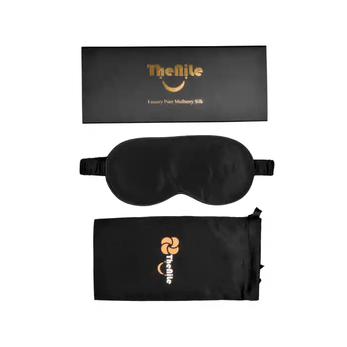 Sertifikalı %100 Saf İpek Uyku Maskesi Siyah - Seyahat Taşıma Kılıflı Terletmez İpek Uyku Göz Bandı