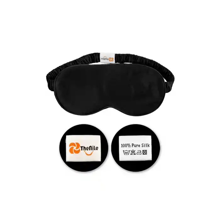 Sertifikalı %100 Saf İpek Uyku Maskesi Siyah - Seyahat Taşıma Kılıflı Terletmez İpek Uyku Göz Bandı