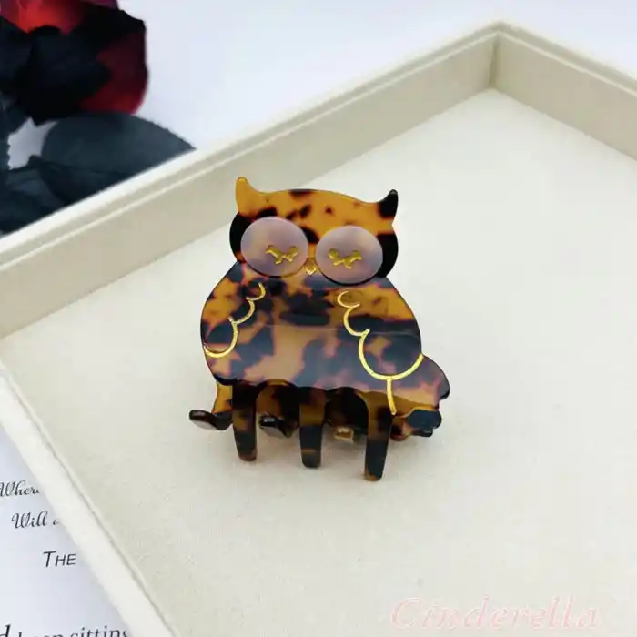 Sevimli Baykuş Model Lüks Asetat Kemik Mandal Toka 6cm - Kadın Aksesuar Mandallı Saç Tokası