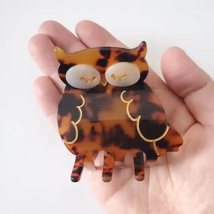 Sevimli Baykuş Model Lüks Asetat Kemik Mandal Toka 6cm - Kadın Aksesuar Mandallı Saç Tokası