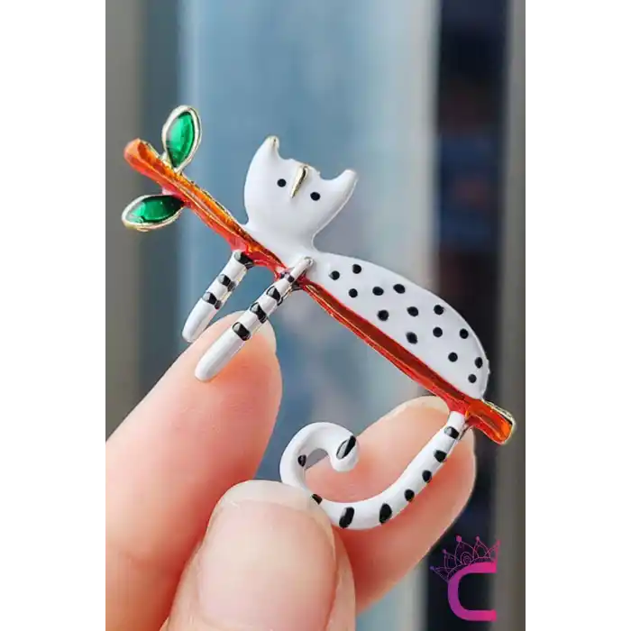 Sevimli Beyaz Kedi Broş - Kedili Hediyelik Aksesuar Çanta Şapka Elbise Ceket Yaka İğnesi Broşu