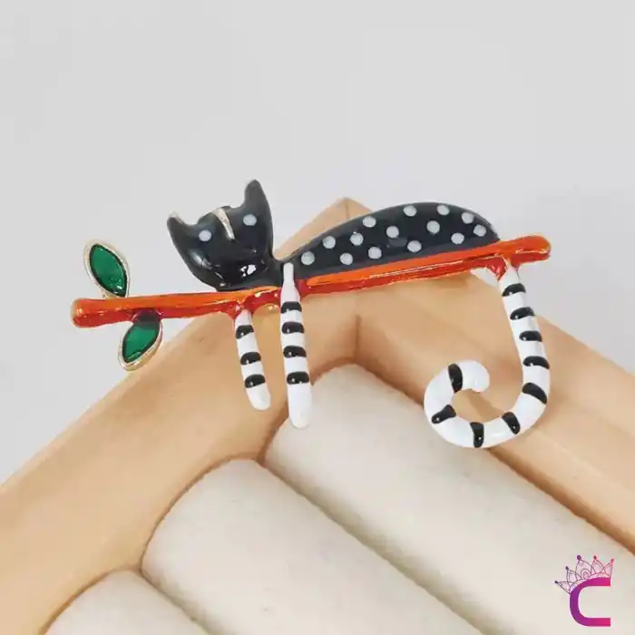 Sevimli Siyah Kedi Broş - Unisex Kedili Hediyelik Aksesuar Çanta Şapka Elbise Ceket Yaka İğnesi