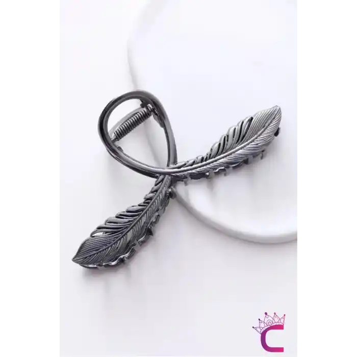 Siyah Başak Çiçekli Tasarım Kadın Metal Mandal Toka 11cm - Büyük Sıkı Tutan Mandallı Saç Tokası