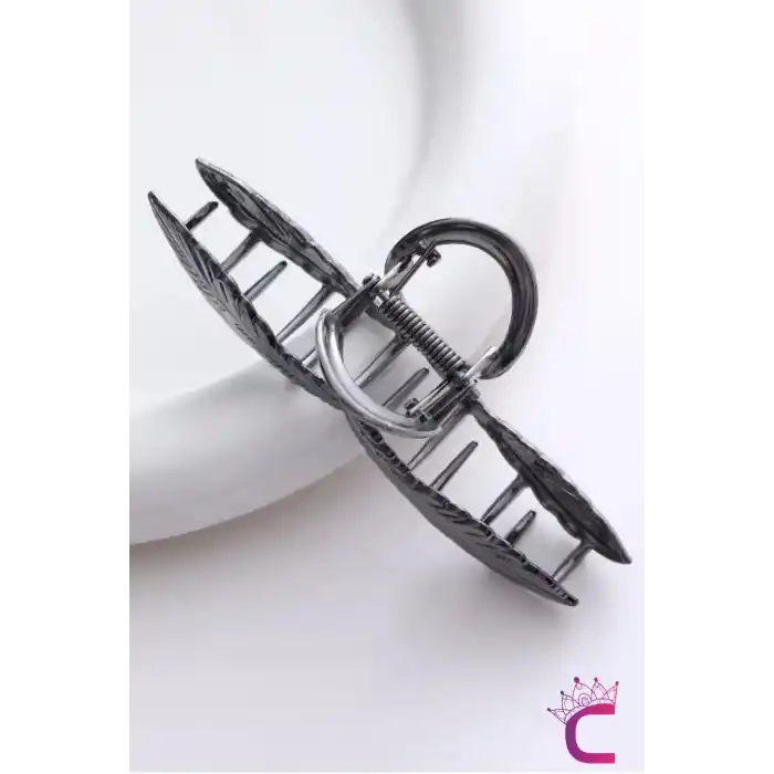 Siyah Başak Çiçekli Tasarım Kadın Metal Mandal Toka 11cm - Büyük Sıkı Tutan Mandallı Saç Tokası